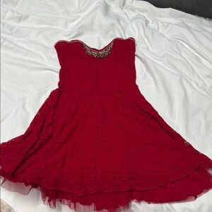 Free People Red Ruffled Mini Dress